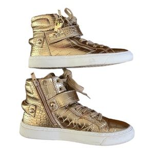 Aldo Metallic High Top Faux Leather Gold Sneaker